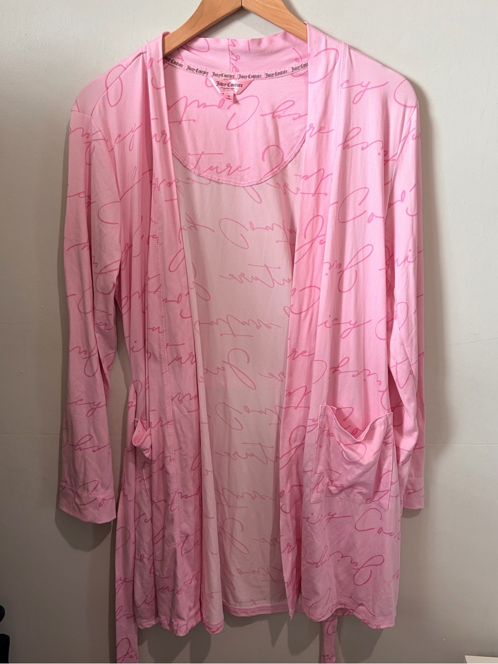 Juicy Couture Soft Pink Script Logo Long Sleeve Lounge Robe Size Medium Y2K